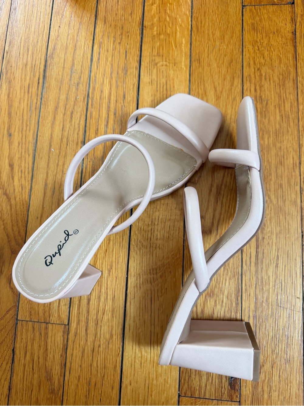 Qupid | Nude Square-Toe Block Heel Sandals